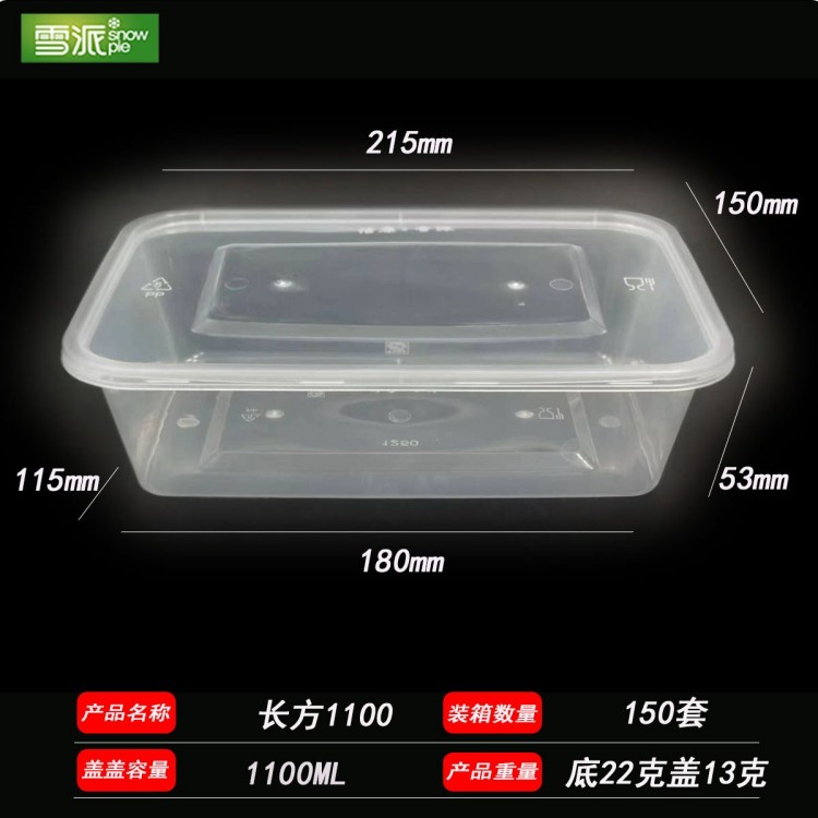 Injection molded rectangular plastic lunch box
