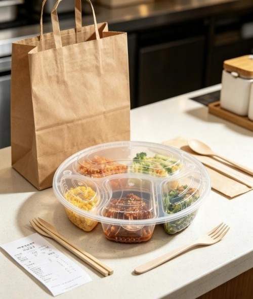 American-style round PP meal box with three compartments