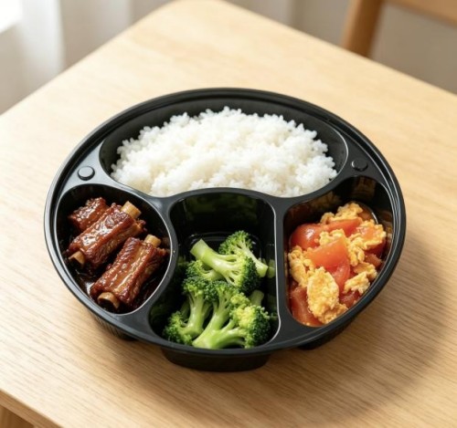 American-style round PP meal box with three compartments