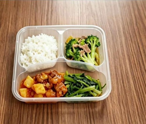 High-capacity PP three-grid square food box