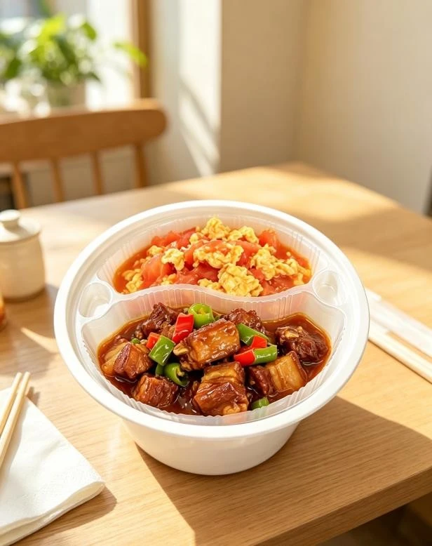 PP round container with two-compartment insert